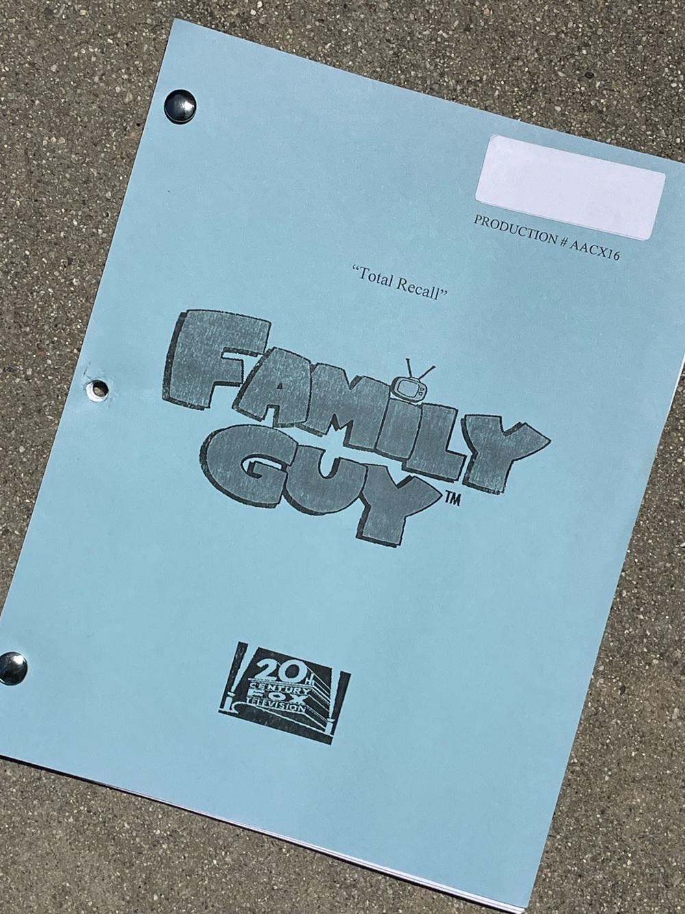 Family Guy 2012 Production Used Table Draft Script Total Recall SAVE RUPERT!